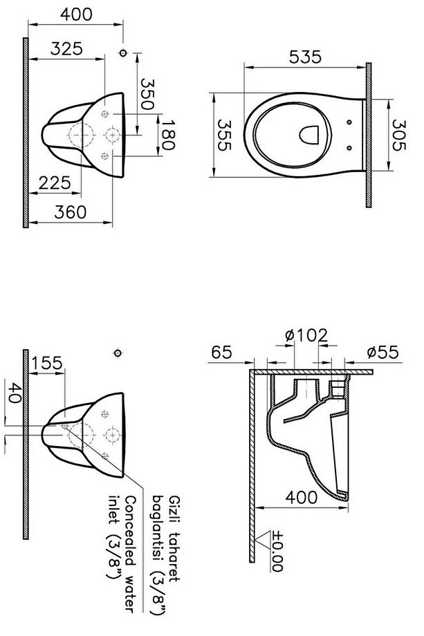 5959l003-0850 Arkitekt Asma Klozet Ve 109-003-909 Yavaş Kapanır Univ.1 NP Kapak 109-003-909 - 3