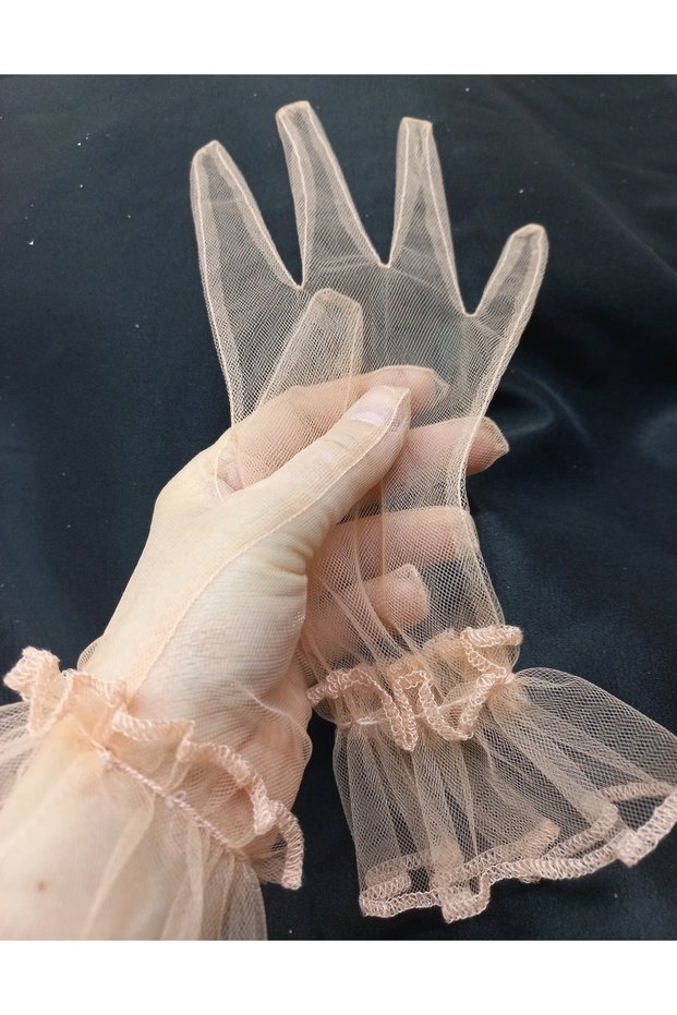 Bella evening dress bridal gloves short salmon