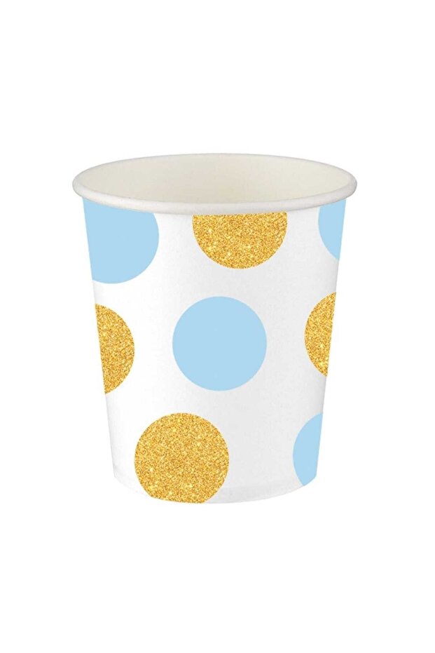 Açık Mavi Altın Puantiyeli Karton Bardak - 1