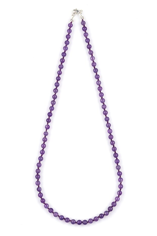 Amethyst Natural Stone 6 mm Knotted Necklace
