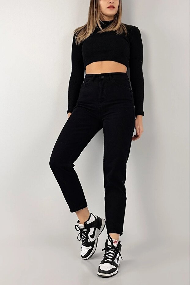 Tong High Waist Black Mom Jeans Power Lycra Flexible Jeans