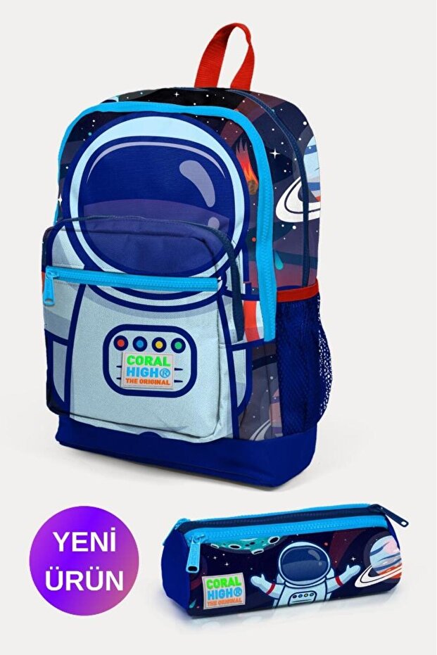 Kids Cobalt Blue Astronaut Patterned 2-Piece School Bag Set GOSET0223724