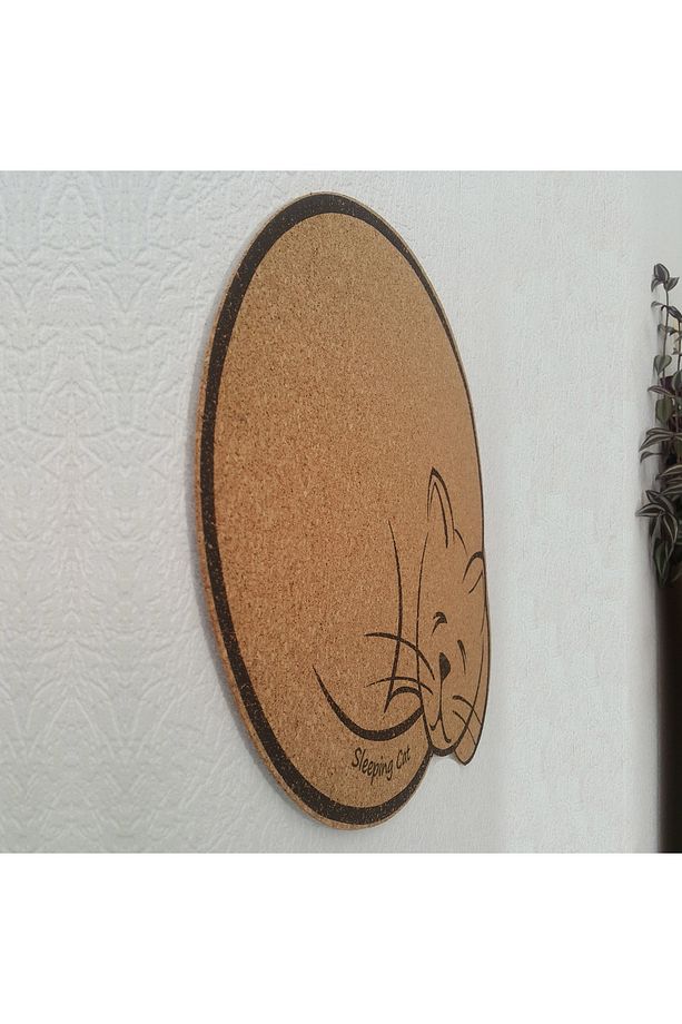 Uyuyan Kedi Mantar Duvar Panosu Arkası Yapışkanlı 42 Cm X 56 Cm - 4