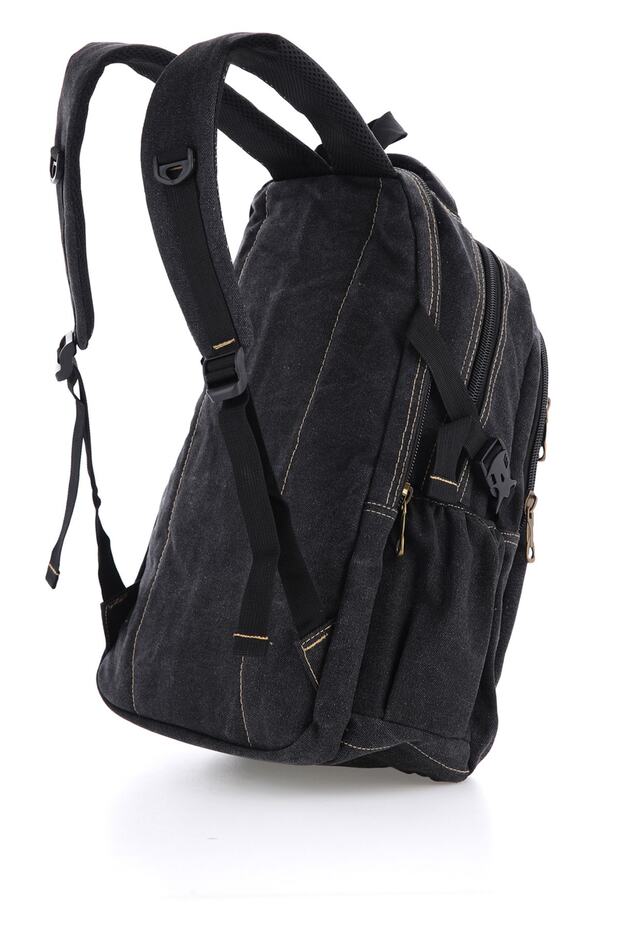 ÇÇS Siyah Ccs51405 Kanvas Kumaş Unisex Suya Dayanıklı Çok Cepli Sırt Çantası - 3