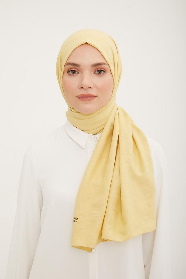 Geometrik Desen Pamuksu Dokulu Jazz ( Caz ) Şal Soft Sarı - 3