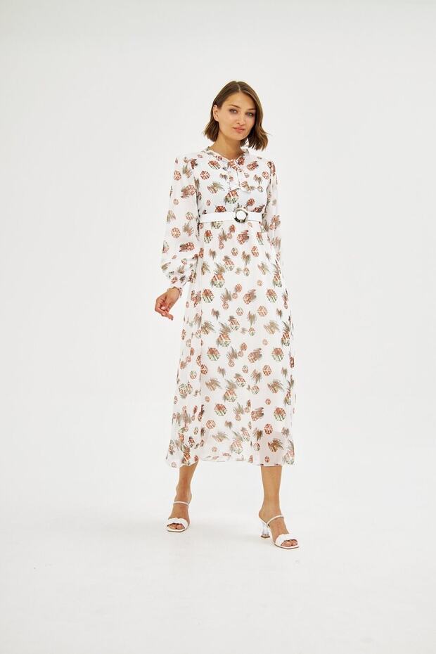 Soft Patterned Chiffon Dress - 1