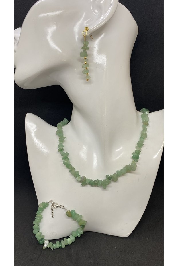 Handmade Jade Stone Women's Necklace Earrings Bracelet Set