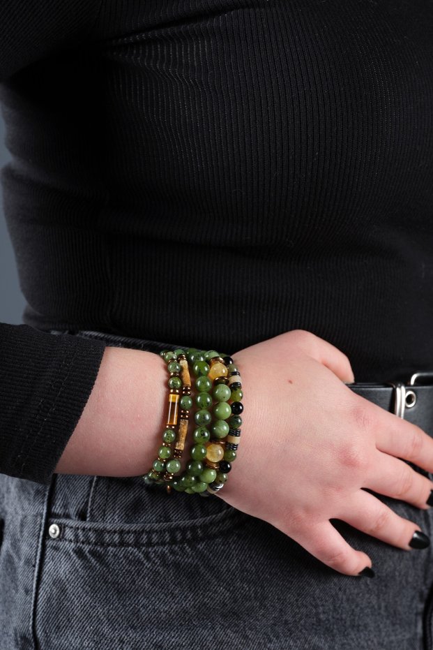 Certified Jade Stone Combination Women's & Men's Natural Stone Bracelet Agate, Onix, Jasper, Citrine, Tiger's Eye