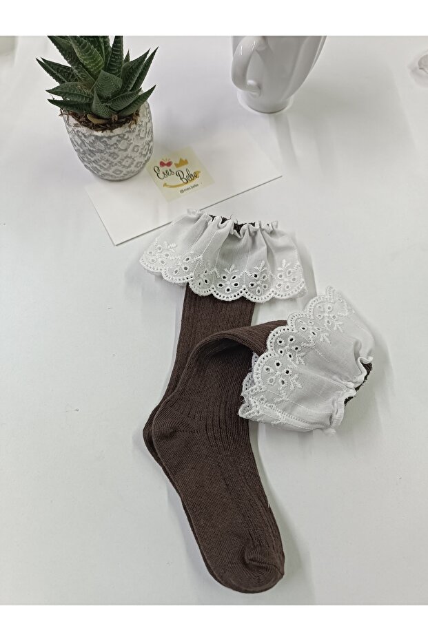 brown knee-high baby kids socks