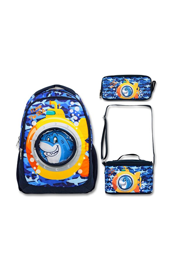 -Umit Bag Licensed Undersea School Backpack - Nutrition and Pen Holder Bag Set