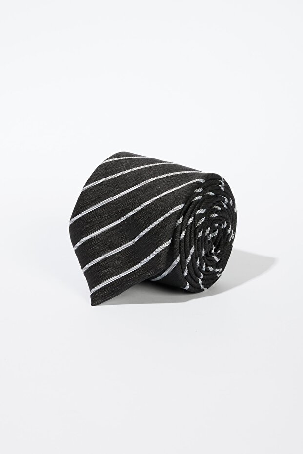 Men's Anthracite-White Patterned Tie - 1
