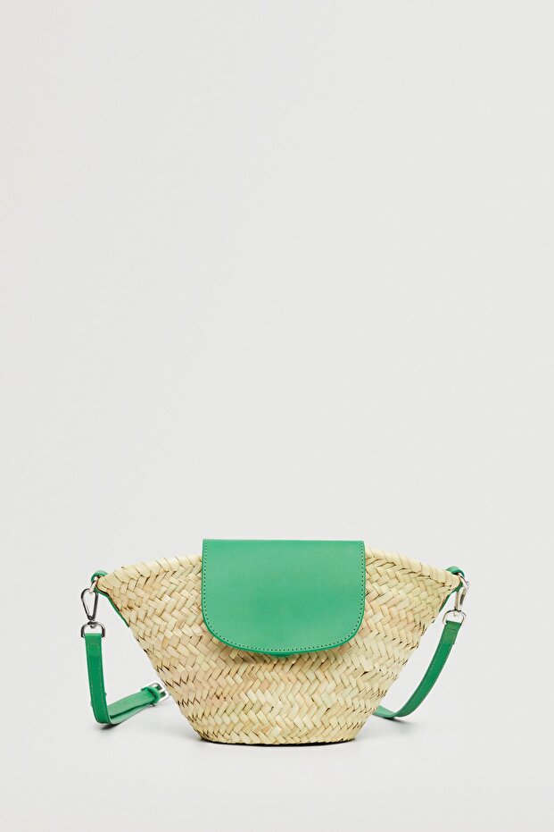 Deri Kapaklı Hasır Çanta - 2