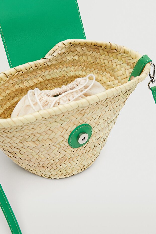 Deri Kapaklı Hasır Çanta - 4