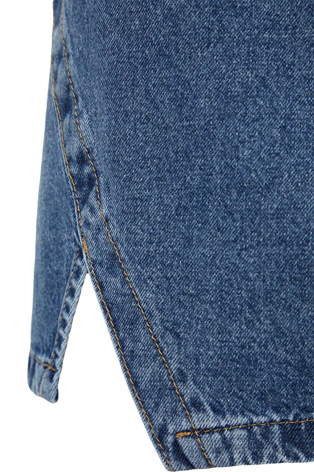 Mavi Çift Yırtmaçlı A line Comofrt/Orta Esnek BüyüK Beden Denim Etek TBBSS23AZ00056 - 7
