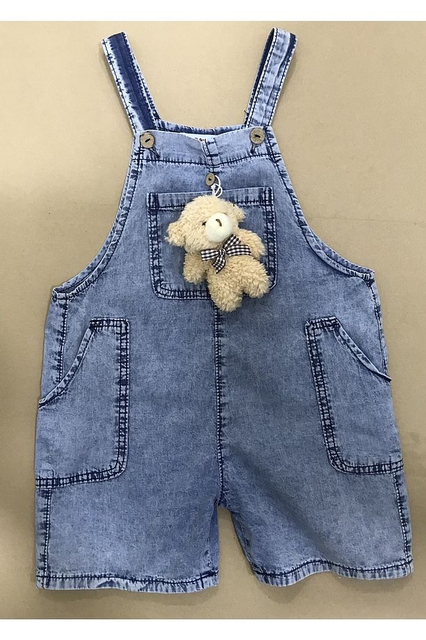 UNISEX ÇOCUK AYICIKLI JEAN ŞORT SALOPET - 3