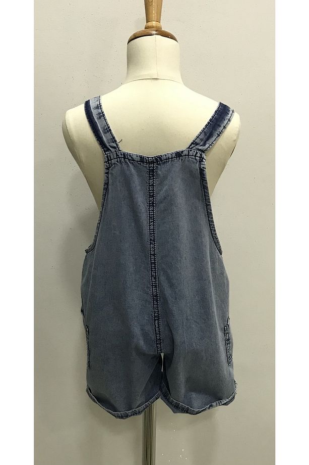UNISEX ÇOCUK AYICIKLI JEAN ŞORT SALOPET - 4