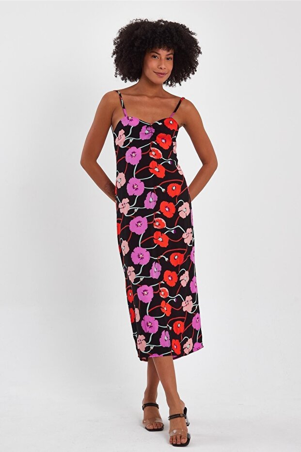 SIRT GİPELİ DEKOLTELİ YIRTMAÇLI ELBİSE (B23-0084) - 1