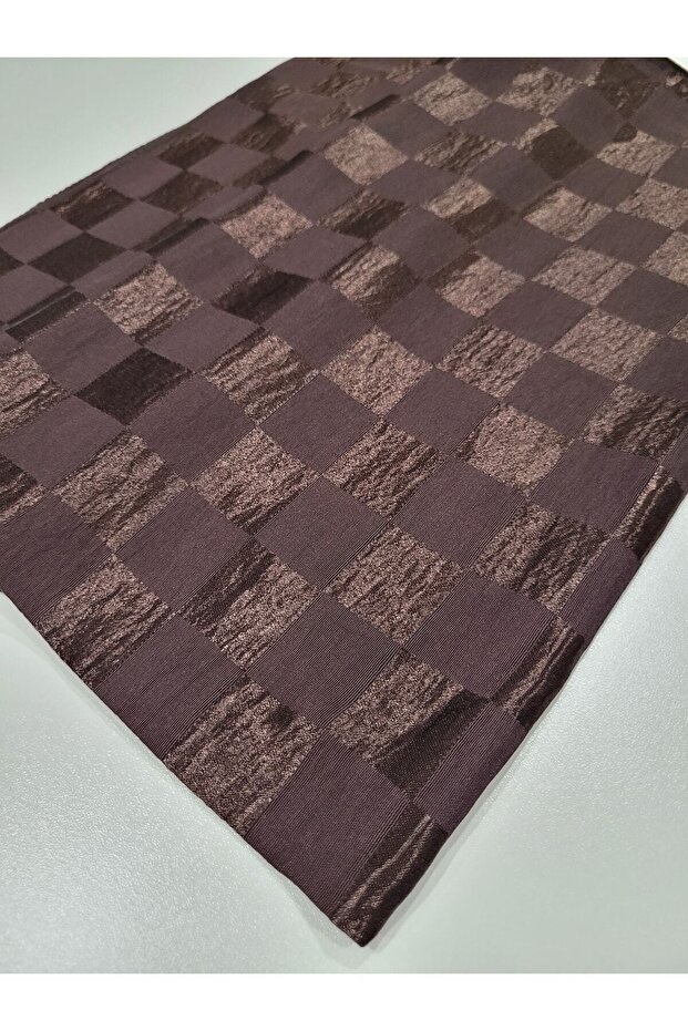 Kadın Tesettür Ipeksi Pamuk Jakar Parlak Dama Desen Şal*acı Kahve - 2