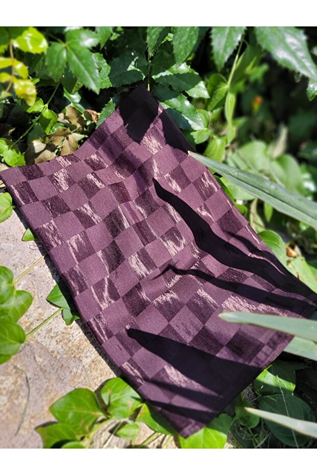 Kadın Tesettür Ipeksi Pamuk Jakar Parlak Dama Desen Şal*acı Kahve - 4