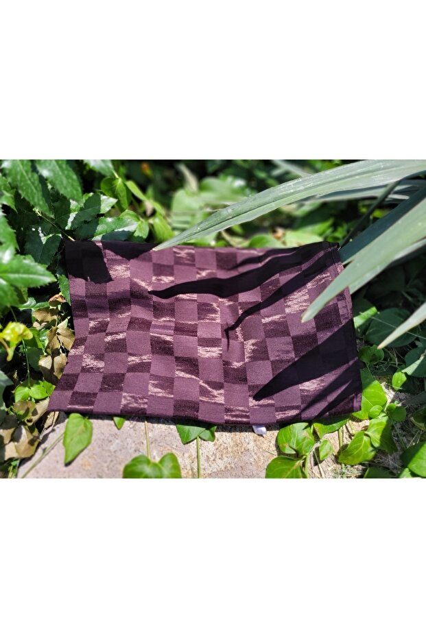 Kadın Tesettür Ipeksi Pamuk Jakar Parlak Dama Desen Şal*acı Kahve - 6