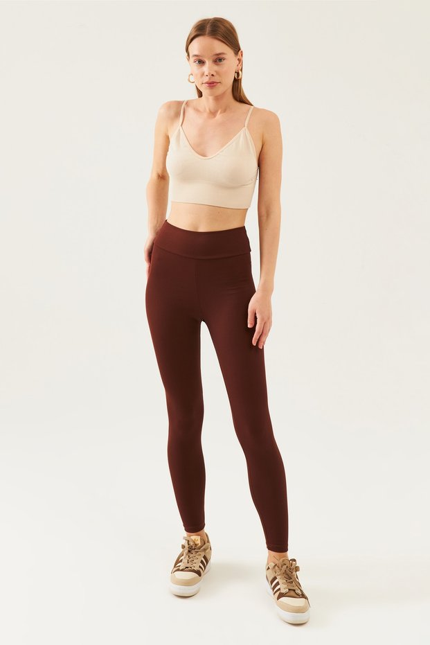 Women's Brown High Waist Ribbed Tights