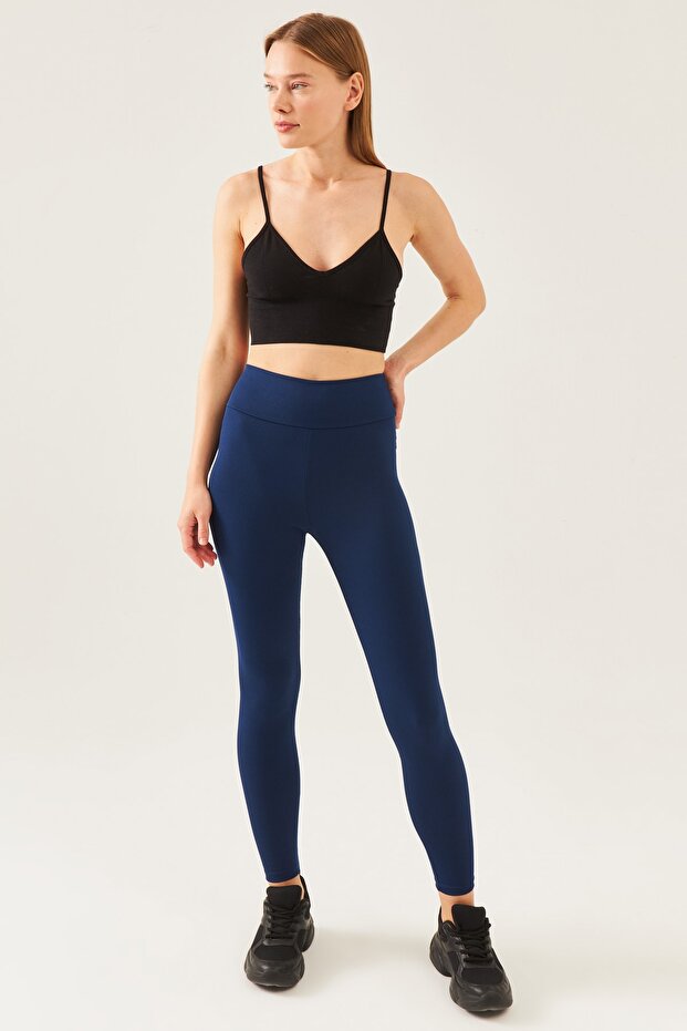 Women's Navy Blue High Waist Ribbed Tights