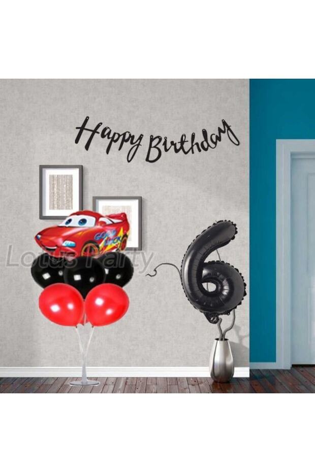 6 Year Old Cars Themed Mini Birthday Set Car Foil Balloon 7-Piece Balloon Stand Figure Foil Happy Text