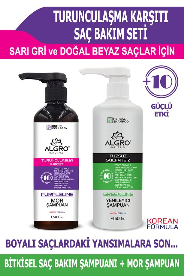Turunculaşma Karşıtı Saç Bakım Uygulama Seti Mor Şampuan + Bitkisel Saç Bakım Şampuanı - 1