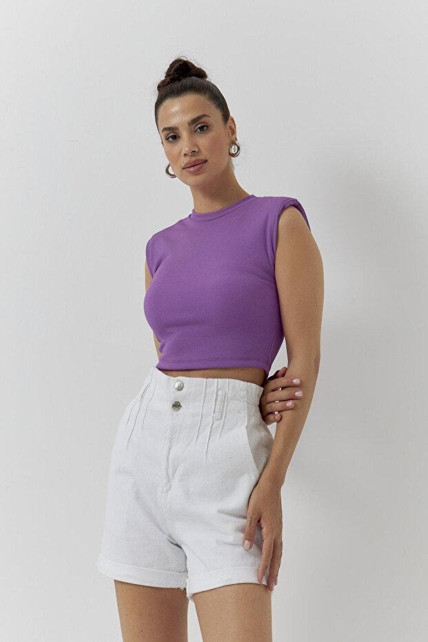 Vatkalı Mor Crop Top