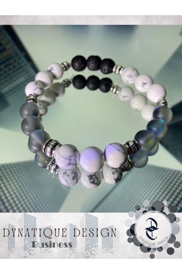 Natural Stone Energy Bracelet - Howlite Lava Stone Bracelet - Antistress Energy Balance Bracelet