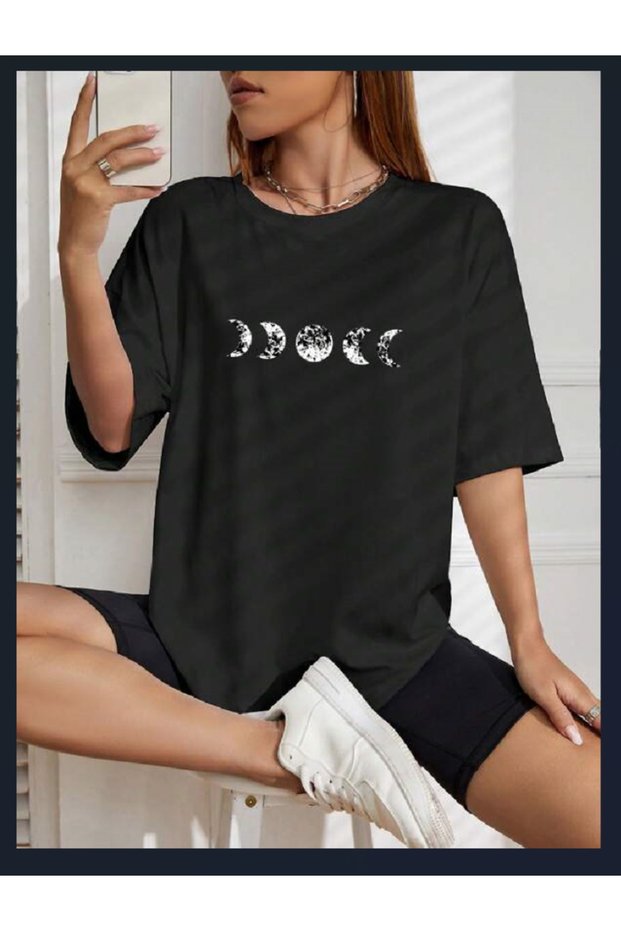 t-shirt black oversize printed crew neck
