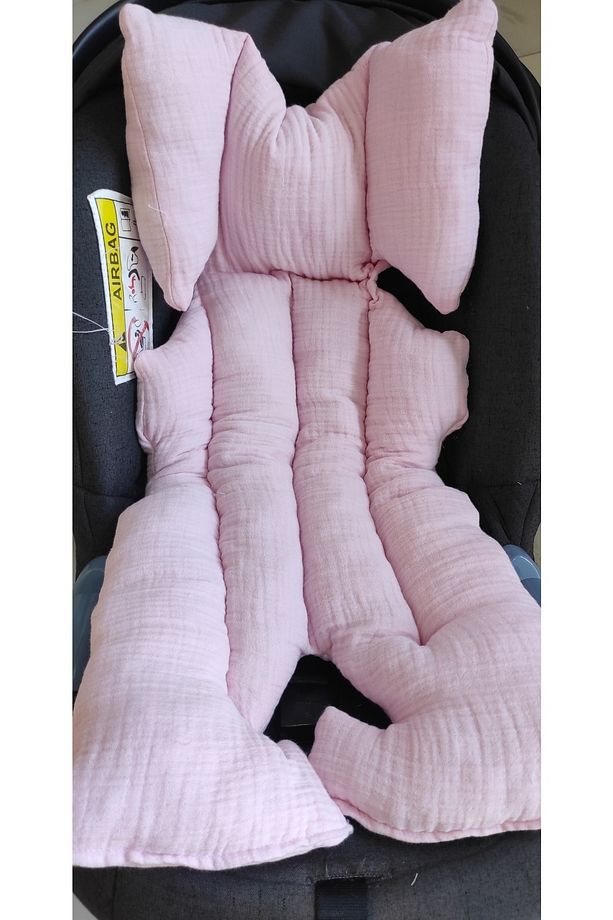 4 Katlı Fırfırlı Müslin Puset Örtüsü, Puset Seti, Puset Örtüsü ve Puset Minderi, Pembe - 5