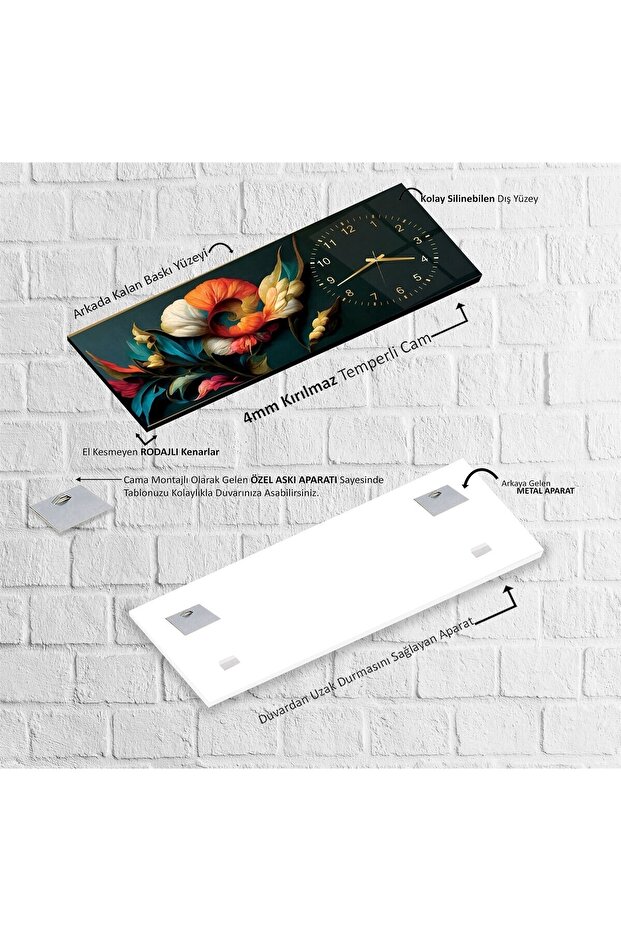 Saatli 3D Çiçekler Cam Tablo - 5