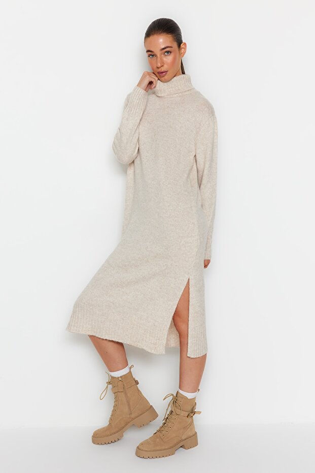 Stone Midi Wide Fit Mäkké textúrované úpletové šaty TWOAW24EL00034 - 1