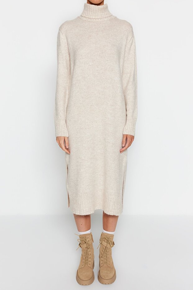 Stone Midi Wide Fit Mäkké textúrované úpletové šaty TWOAW24EL00034 - 4
