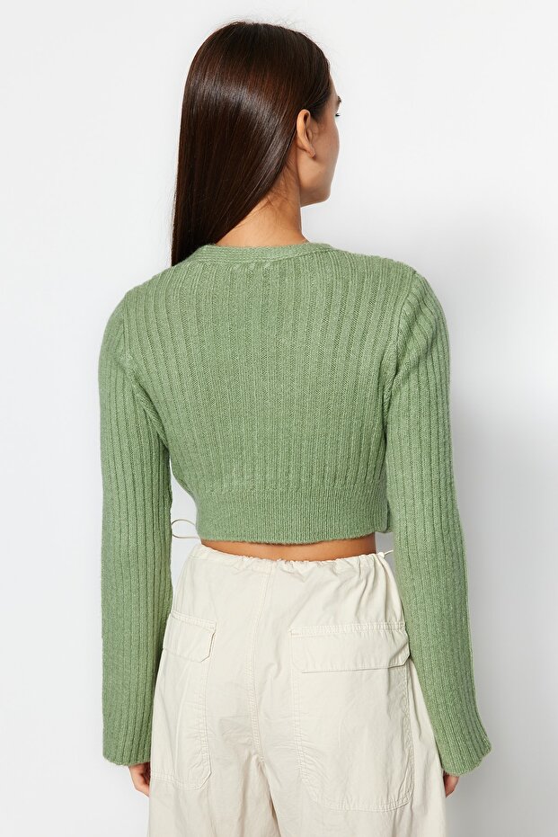 Mint Crop Yumuşak Dokulu Kruvaze Triko Kazak TWOAW24KZ00381 - 6