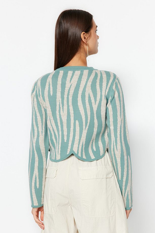Mint Crop Zebra Desenli Renk Bloklu Triko Kazak TWOAW24KZ00694 - 5