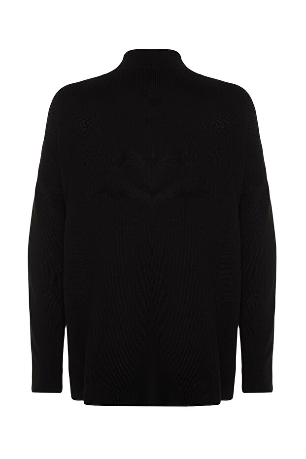 Czarny sweter z dzianiny o szerokim kroju z okienkiem/wycięciem TWOAW24KZ00342 - 9