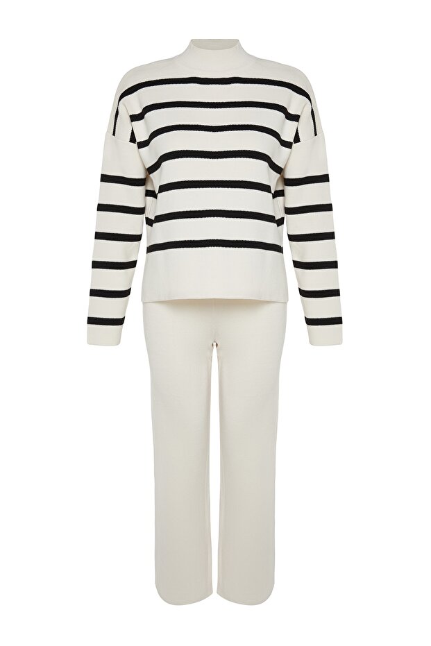 Трикотажні брюки в смужку зверху і знизу з екрю TWOAW24AU00045 - 6