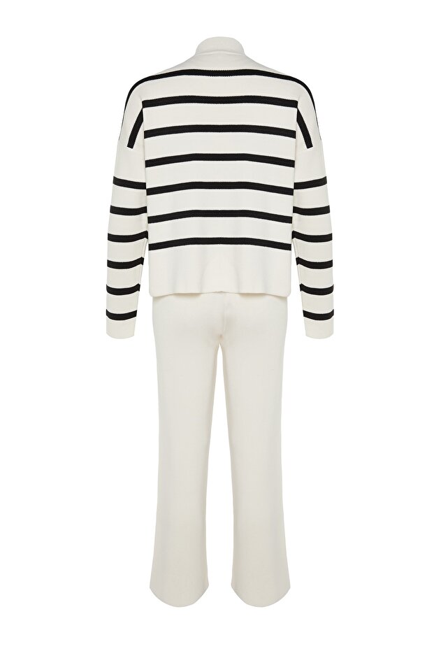 Трикотажні брюки в смужку зверху і знизу з екрю TWOAW24AU00045 - 8