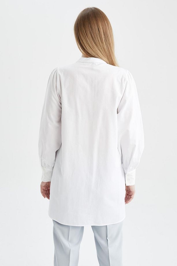 Regular Fit Dik Yaka Uzun Kollu Poplin %100 Pamuk Tunik - 4