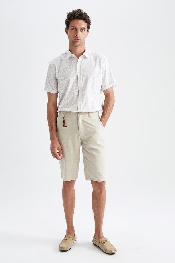 Regular Fit Bermuda Keten Karışımlı Şort - 4