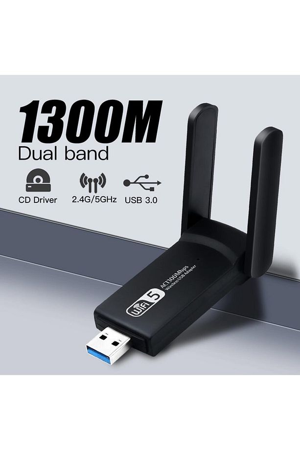 BN43 USB Wifi Kablosuz Ağ Adaptörü Wireless 1300Mbps Windows MacOS Linux - 1