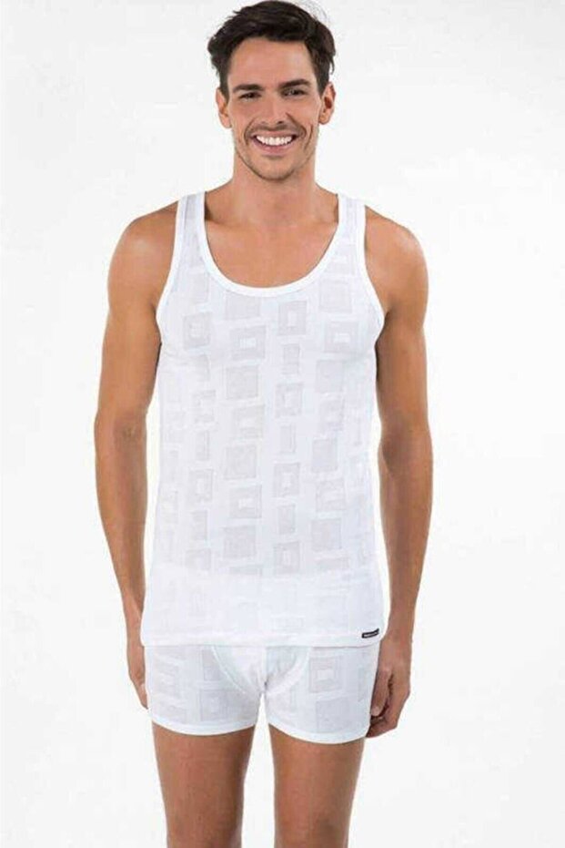 قميص داخلي منقوش باللون الأبيض للرجال - 1