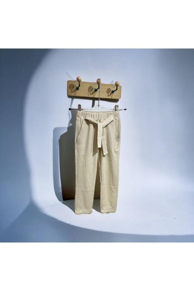 Elastic Waist Crinkle Fabric Girl's Trousers