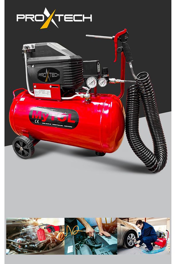 En Çok Tercih Edilen 2HP 50 Litre 8Bar Boya ,Lastik Hava Kompresörü 15Mt Spiral Hortum Stoper Kit - 3
