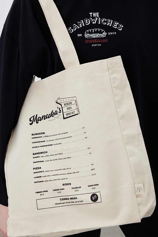 BASKILI KÖRÜKLÜ BEZ ÇANTA MANUKA MENU - 3