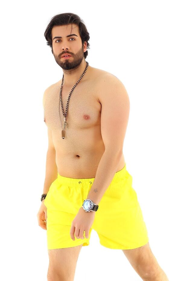 Yellow Basic Men's Swim Shorts - 1