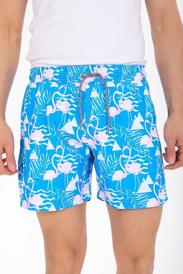 Flamingo Desenli Dijital Baskı Erkek Deniz Şortu - 1