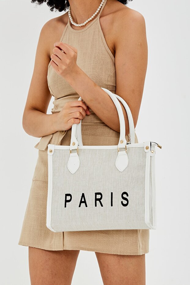Canvas Shopping Paris Women's Shoulder Bag White